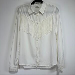 Cubus Western Fringe Button Up Blouse Off White Viscose Shirt Size 36 / US 6